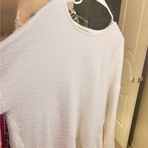 Cozy Ribbed White Top.   Athletic Woman.